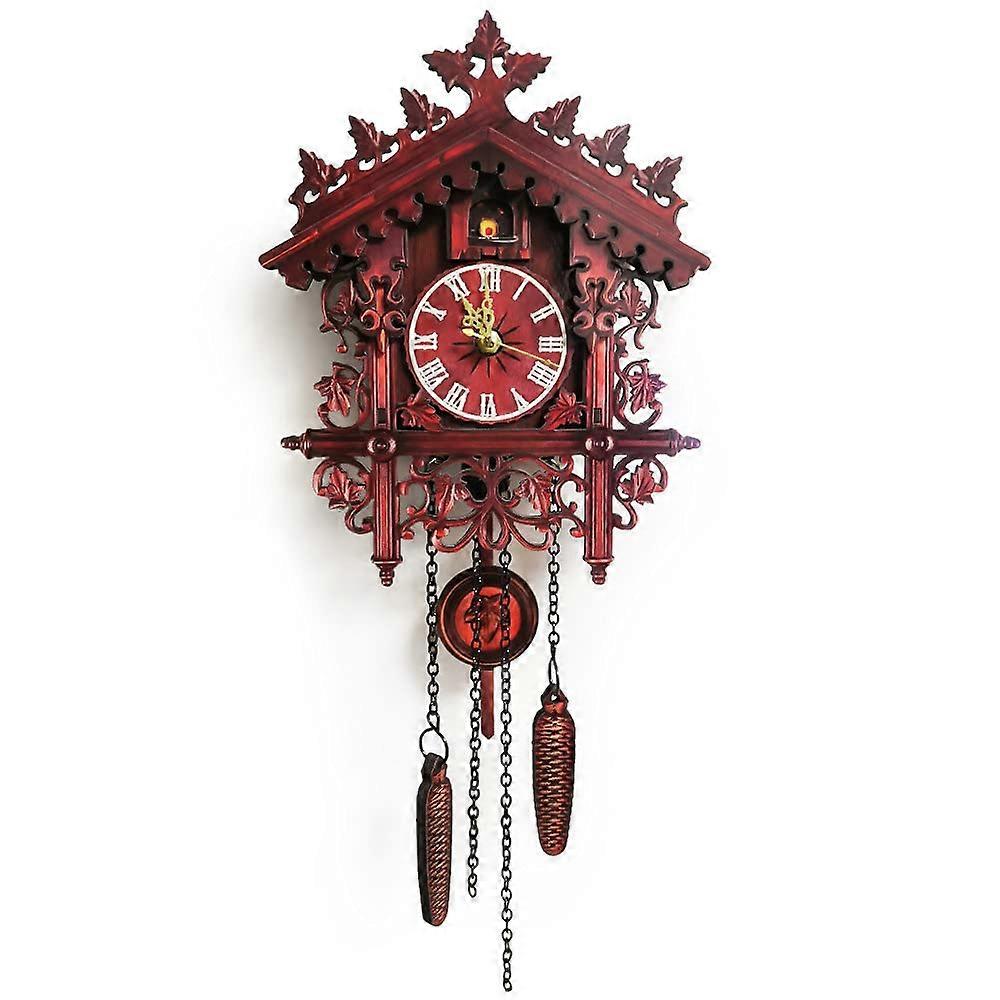 Vintage Cuckoo Clock, Retro Wooden MDF Wall Clock for Home Decoration, Silent Clock Gong Function for Bedroom, Living Room, Bar, Red