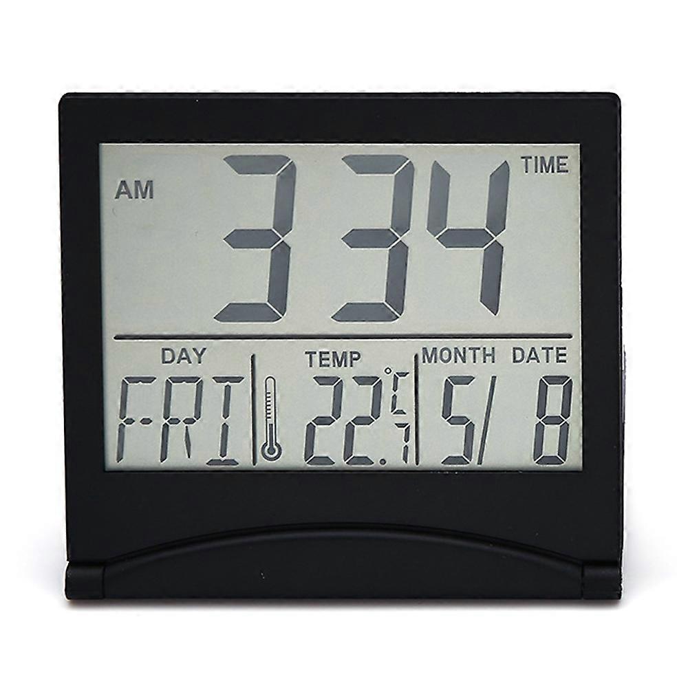 Creative And Simple Travel Clock Foldable Word Electronic Alarm Clock Date Temperature Display Desktop Clock-Black