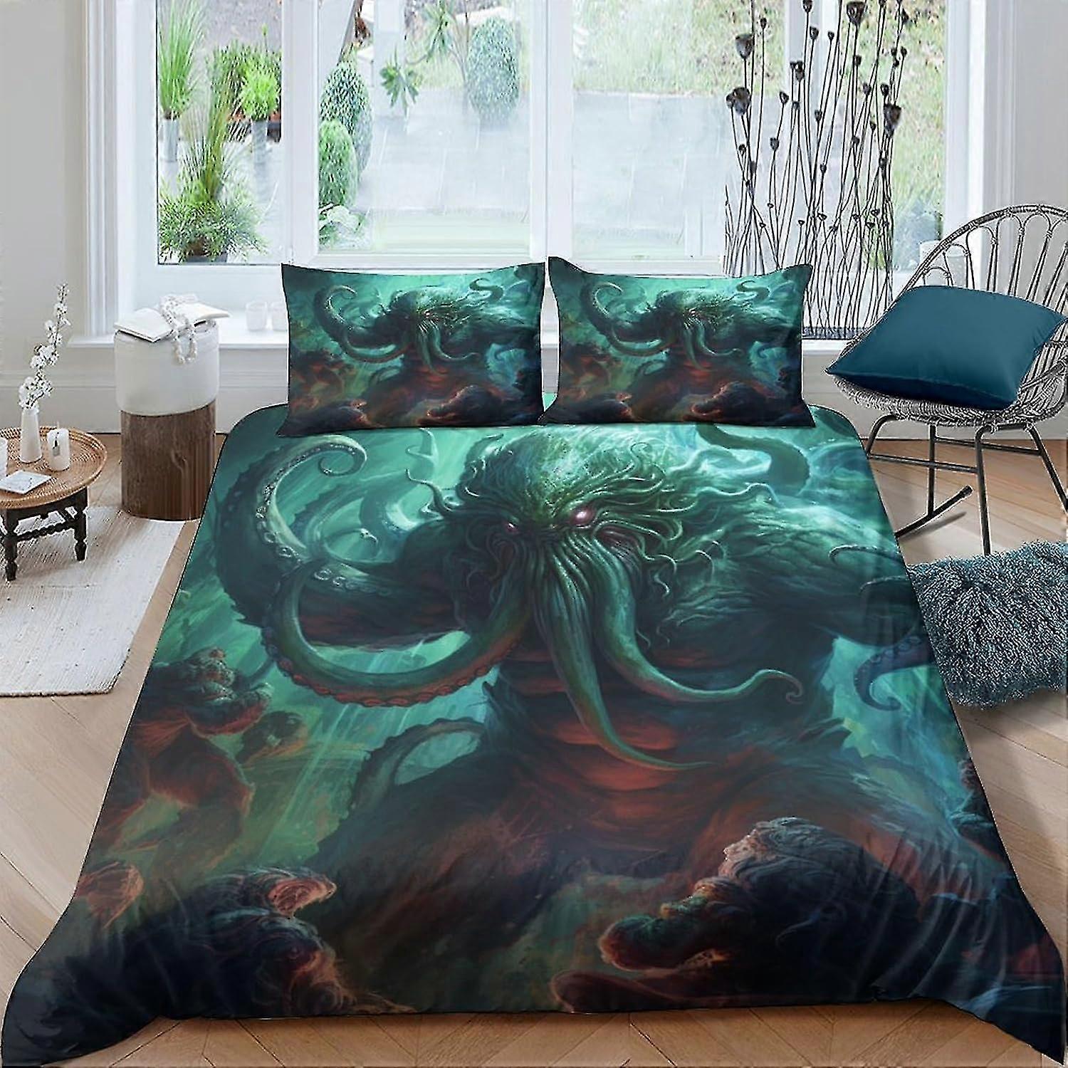 Conjunto de capa de edredom 3D de monstro marinho de polvo para capa de edredom de tentáculo Conjunto de cama com fronhas de microfibra Fechamento com zíper