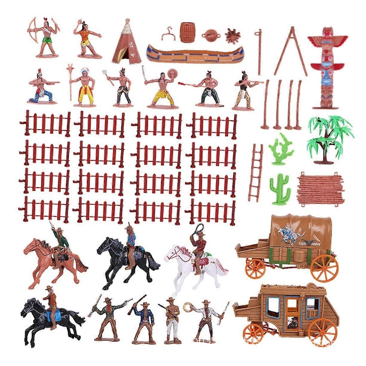 43 pieces Cowboy carriage model mini character figures, decorative miniatures
