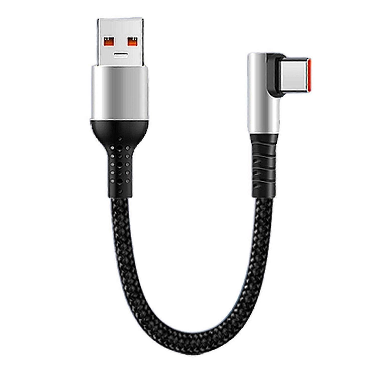 Short USB to Type C Fast Charging Cable with 90 Degree Elbow Data Cord for Smartphones and Tablets