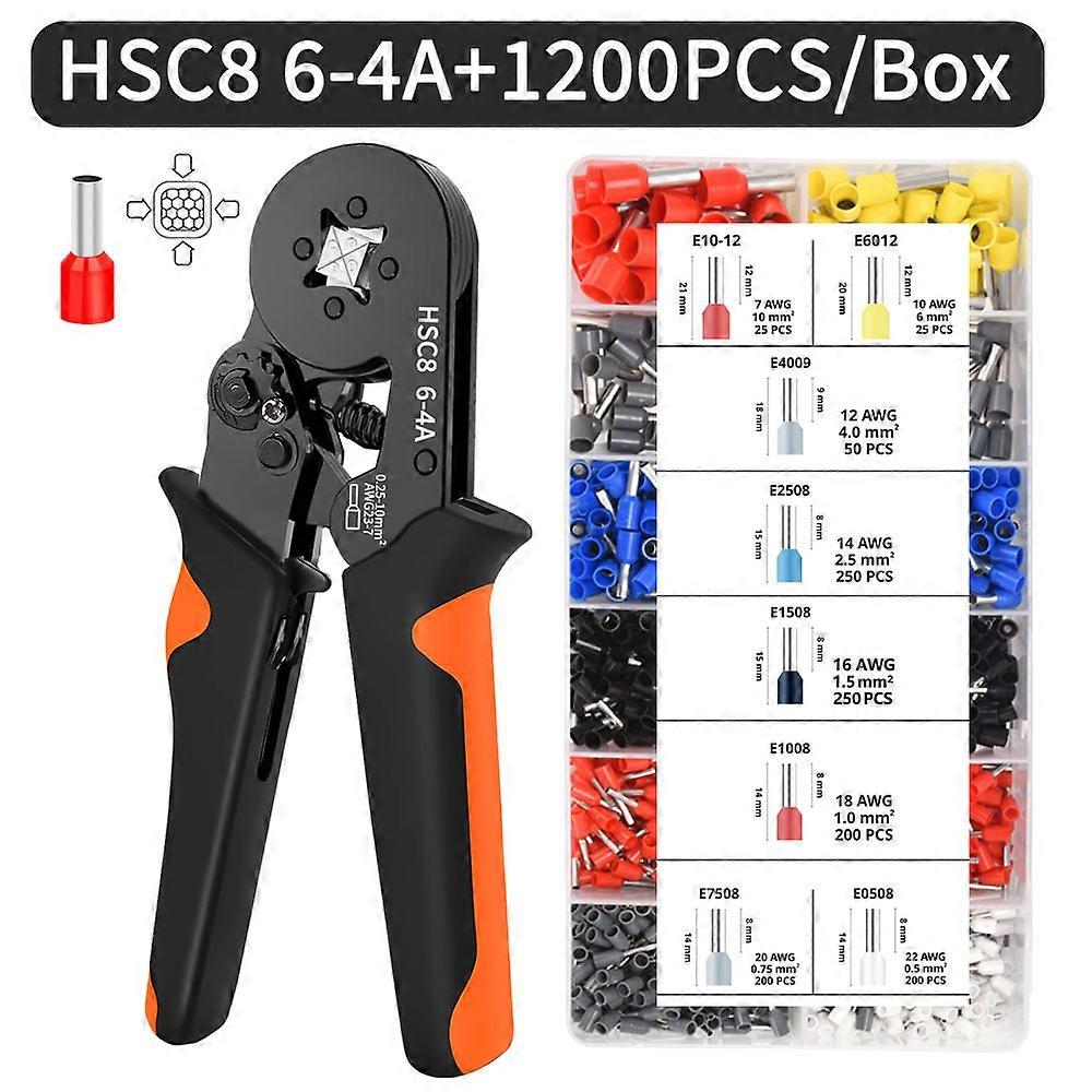 Hexagonal Self-Adjustable Ratchet Ferrule Crimping Tool Kit 23-7AWG 0.25-10mm² Crimper Kit with Ferrule Sleeves Wire Terminals~00050