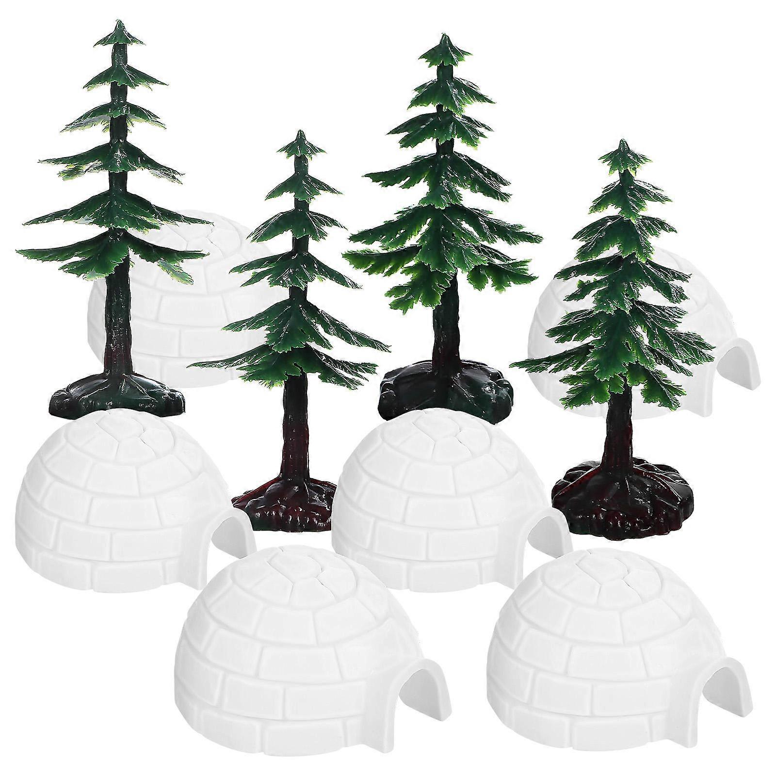 Novelty Holiday Decorations Mini Snow Trees Figurines Ice House Models 1Set