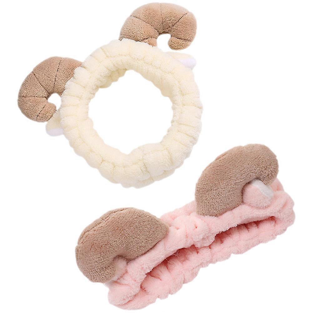 Plush Elastic Face Washing Headbands for Women – Soft Spa Shower Hair Bands with Cute Sheep Horn Design – Comfortable Makeup & Bath Accessories for