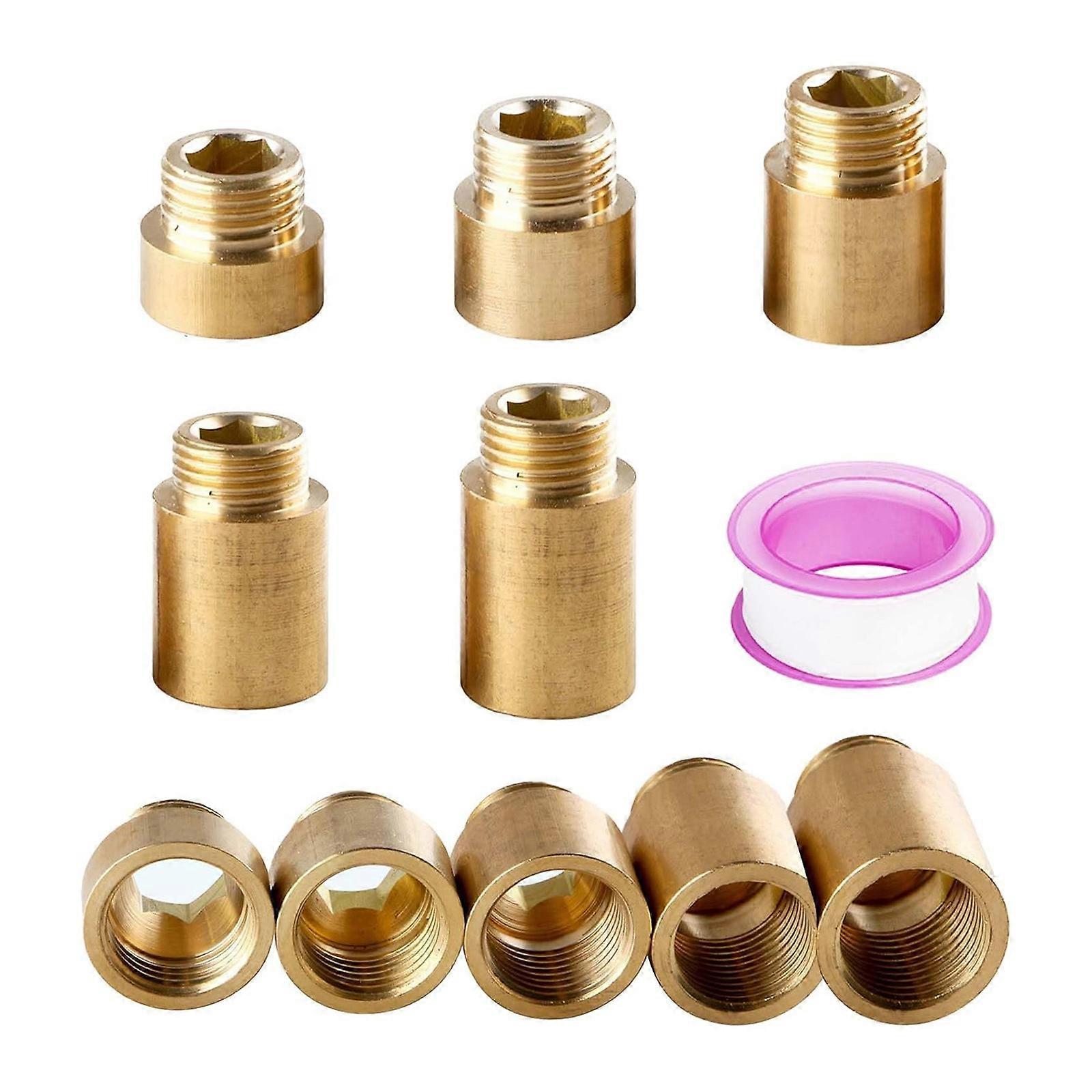 5Pcs 1/2inch Thread Brass Connector Water Pipe Adapter Fittings Extended Butt Joint Brass Tap Extension Connector