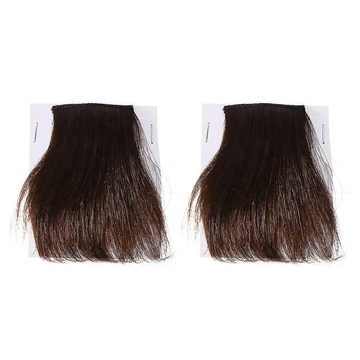 Clip In Hair Extensions Human Hair Seamless Replacement Thickened Hair Root Pad Easy To Use Light Brown 10.00X5.00X0.50CM 2Pcs