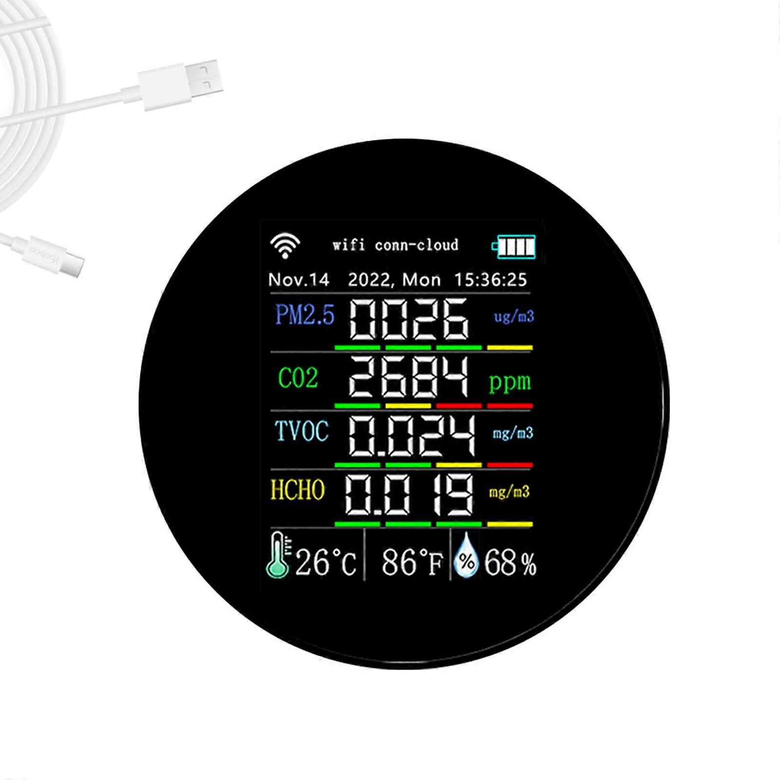 Tuya Wifi Portable Air Quality Meter 7in1 PM2.5 CO2 TVOC HCHO AQI Temperature Humidity Tester Color Display Carbon Dioxide Detector Support Cellphone