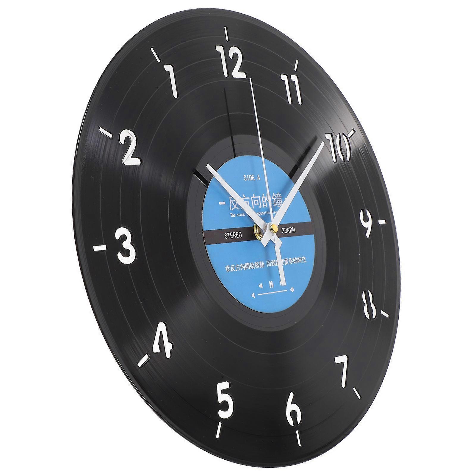 Reverse-Turning Wall Clock Creative Vinyl Records Designed Wall Hanging Clock