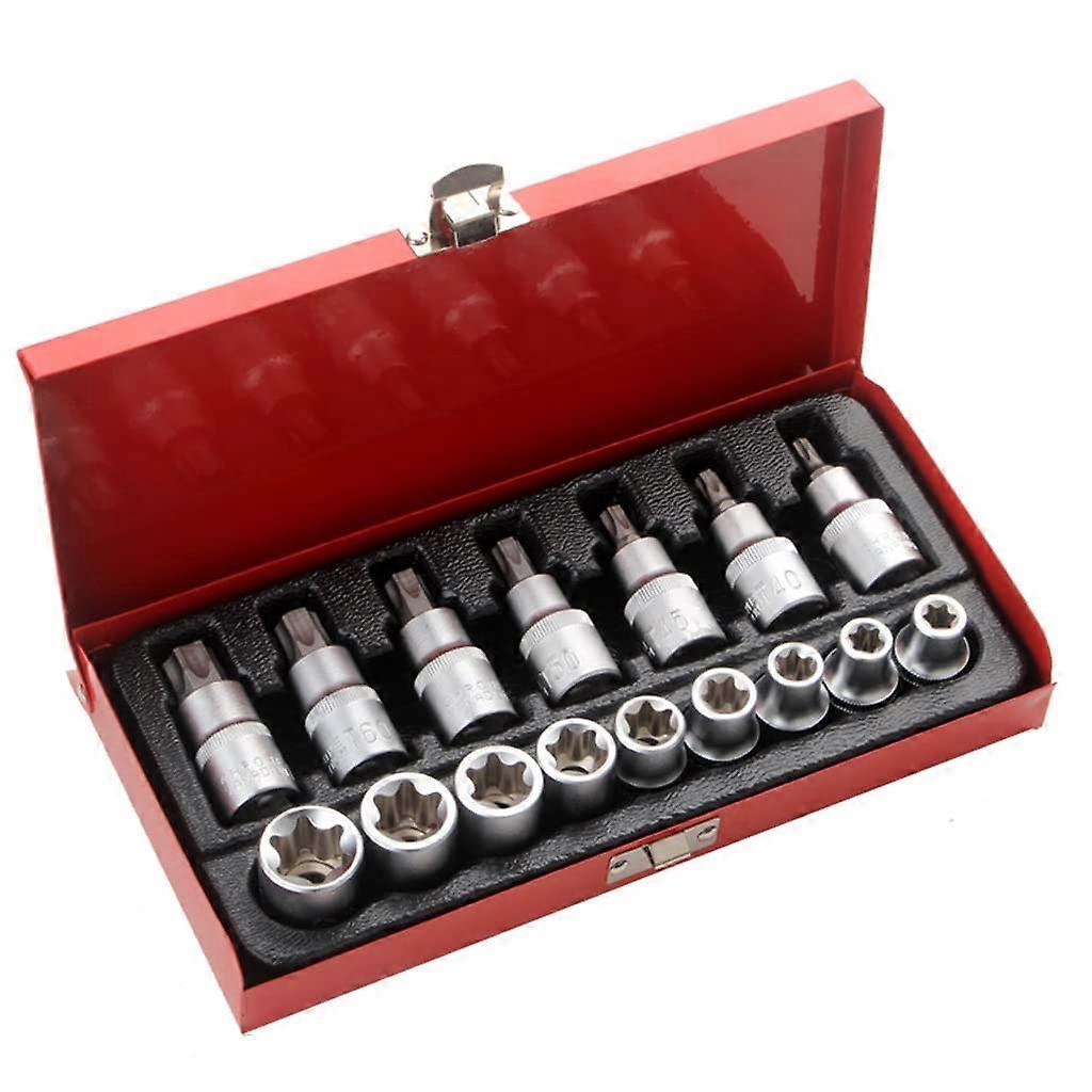 16 Pcs Star Bit Socket Set With Storage Box Chrome Steel E10E24 T30T70 Hexagon Socket Set