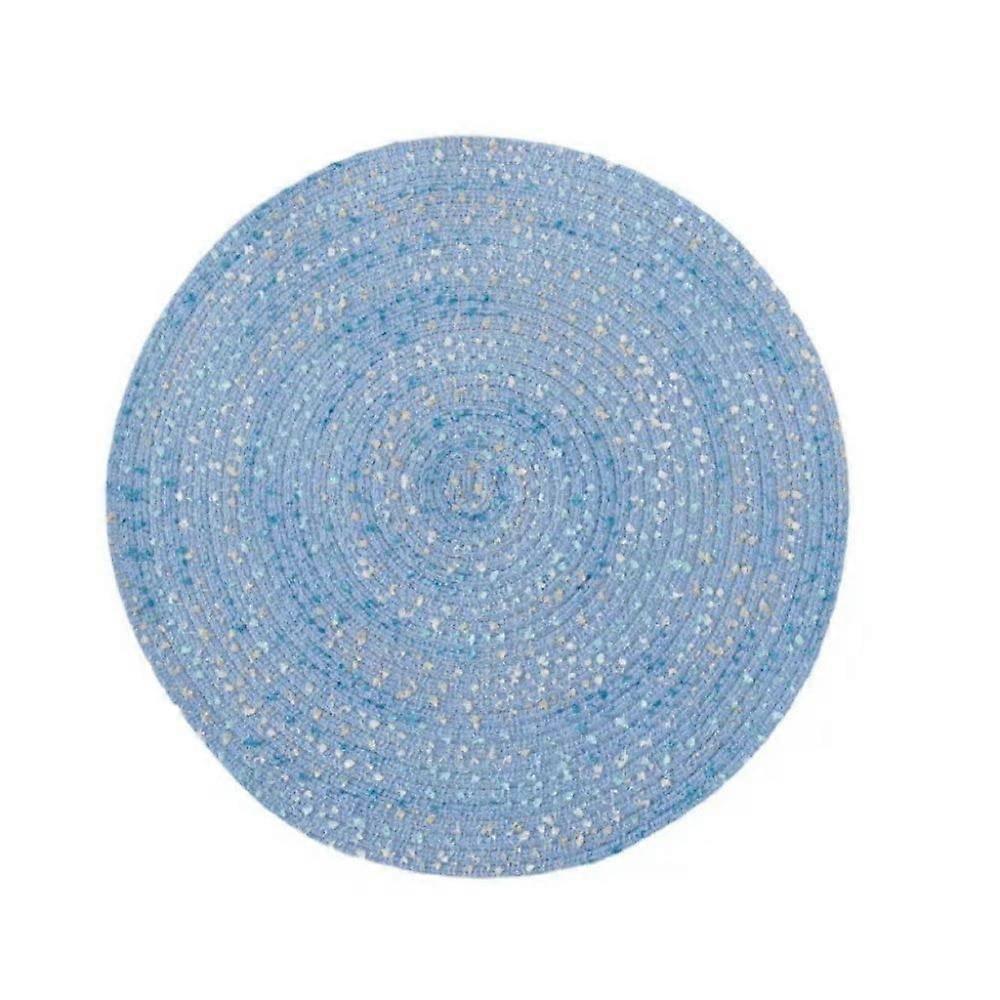 Round Woven Table Mats Set of 2, Heat-Resistant Non-Slip Kitchen Placemats, Handmade Modern Design, 15 Inch Blue