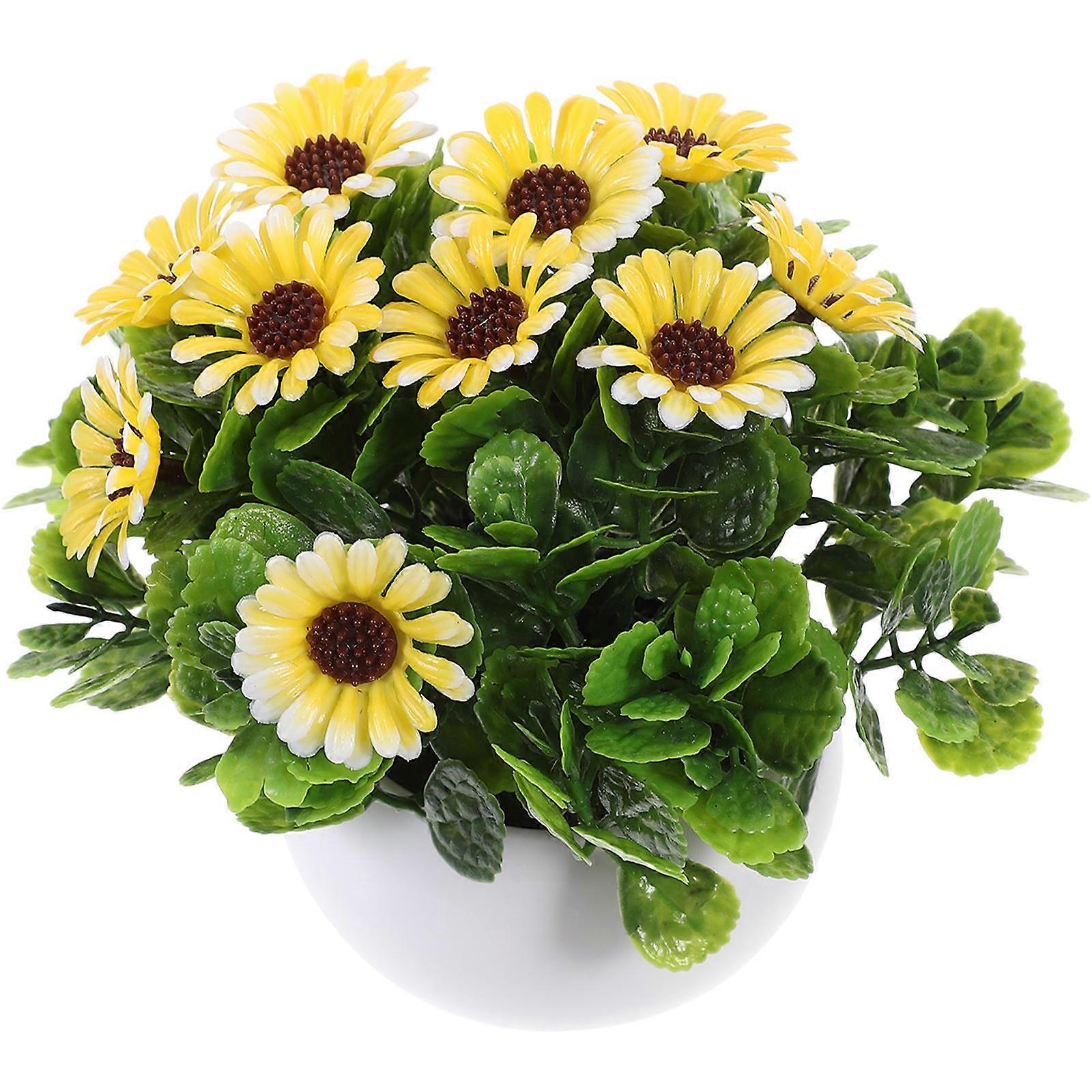 Hemoton Artificial Potted Plant Desktop Decor Fake Flower Bonsai 1 Set Artificial Daisy in Pot