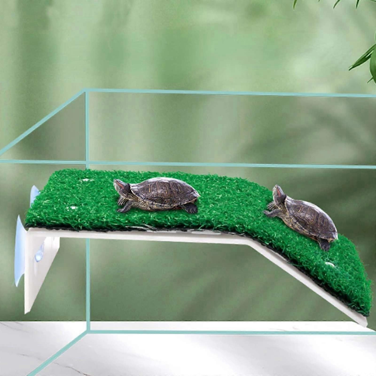 Turtle Ramp Rest Sun Platform for Aquariums - Simulation Grass Climbing Ladder Dock for Reptiles and Frogs