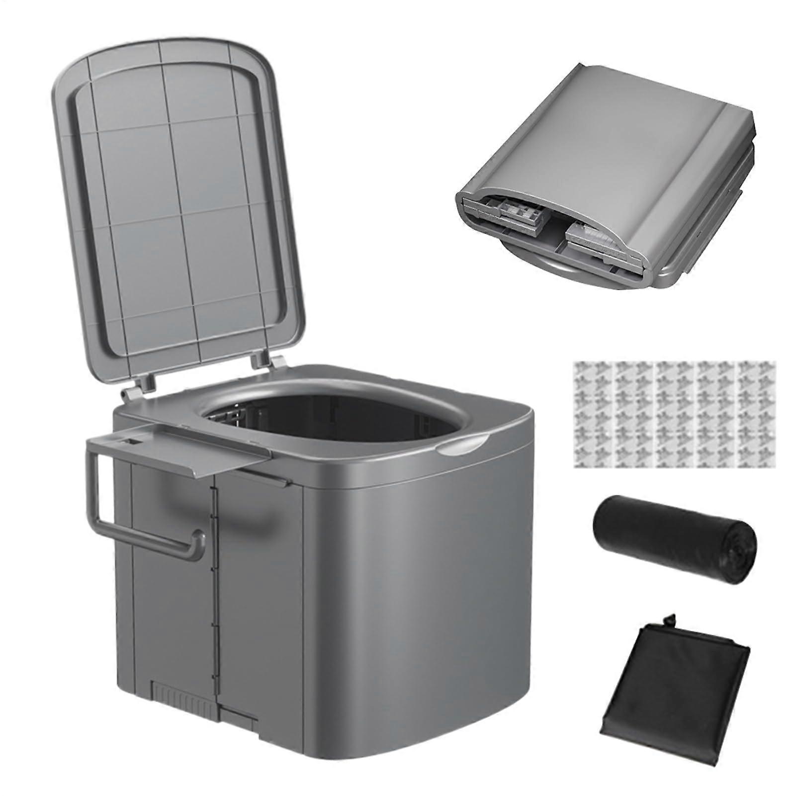 Portable Toilet Ergonomic Camping Toilet Compact with Side Storage Durable Exercise Seat for Camping Boat RV Travel Gray