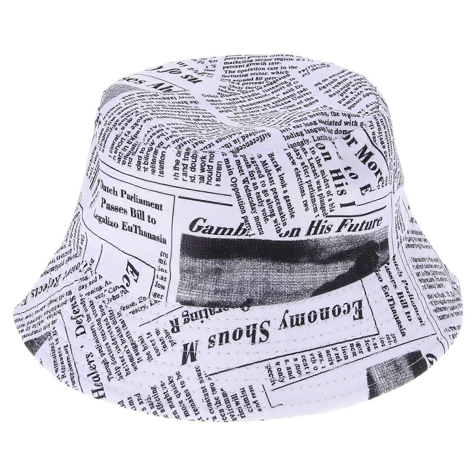 Fisherman Hat Decorative Old Newspaper Pattern Sun Protection 1Pcs Beige