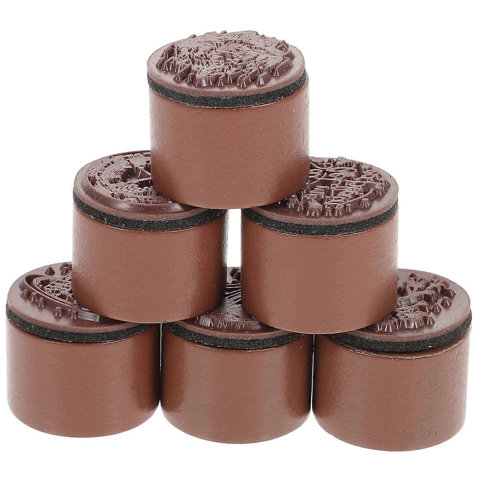 Wooden Rubber Stamps for DIY Craft with Chic Moon Patterns 8 Pieces Brown Synthetic Material