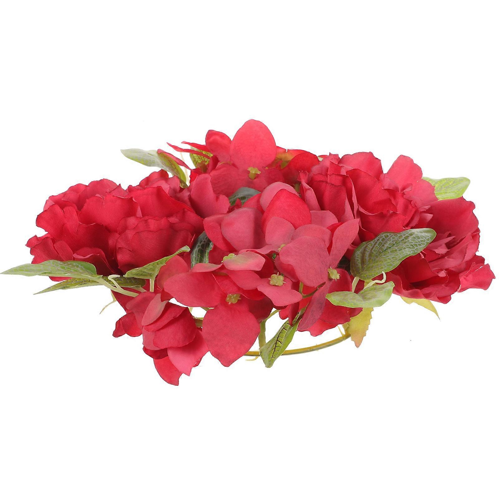 Pivoine rouge fleur bougie couronne bague mariage table décoration réaliste 11×11×3.1in PE 1Set