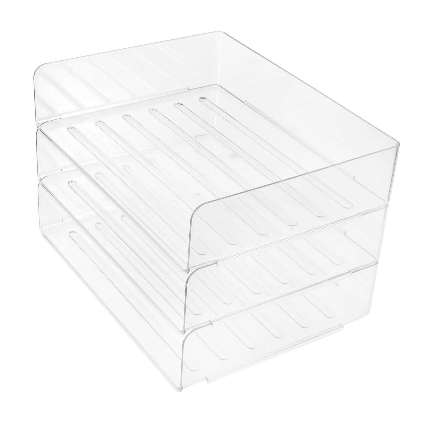 3 Filing Shelf Storage Box - Transparent Stackable Desk Organiser, Slim White Paper Tray, 3-Tier Shelf for Office Use