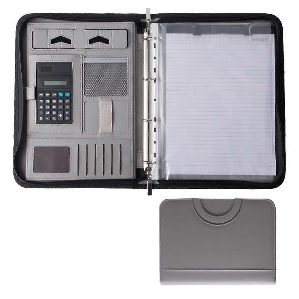 A4  Leather Portfolio Pad Padfolio Clipboard Folder with Handle  Portfolio Carrying Bag in Light Gray
