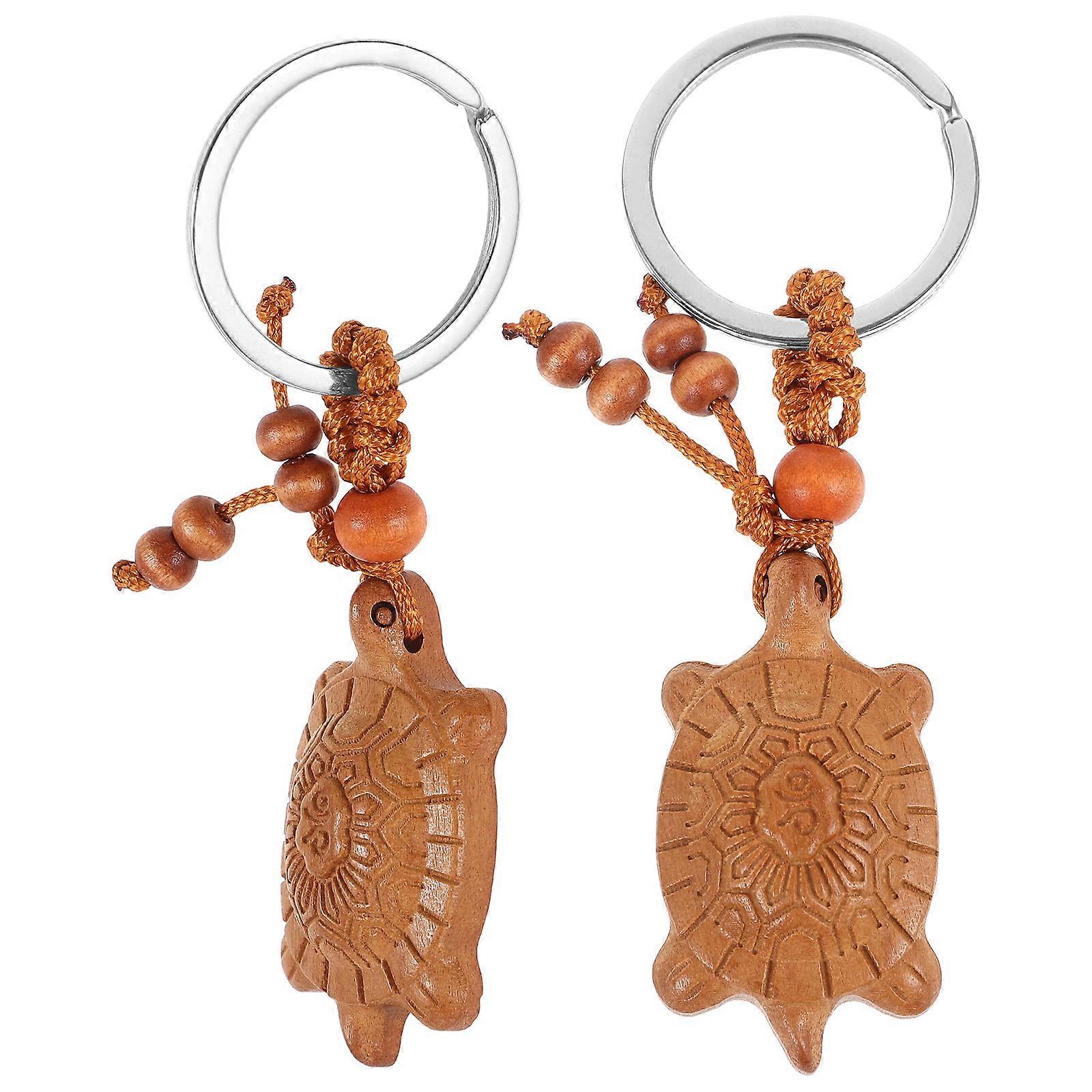 2pcs Mini Carved Turtle Keychain Backpack Purse Tortoise Pendant Souvenir