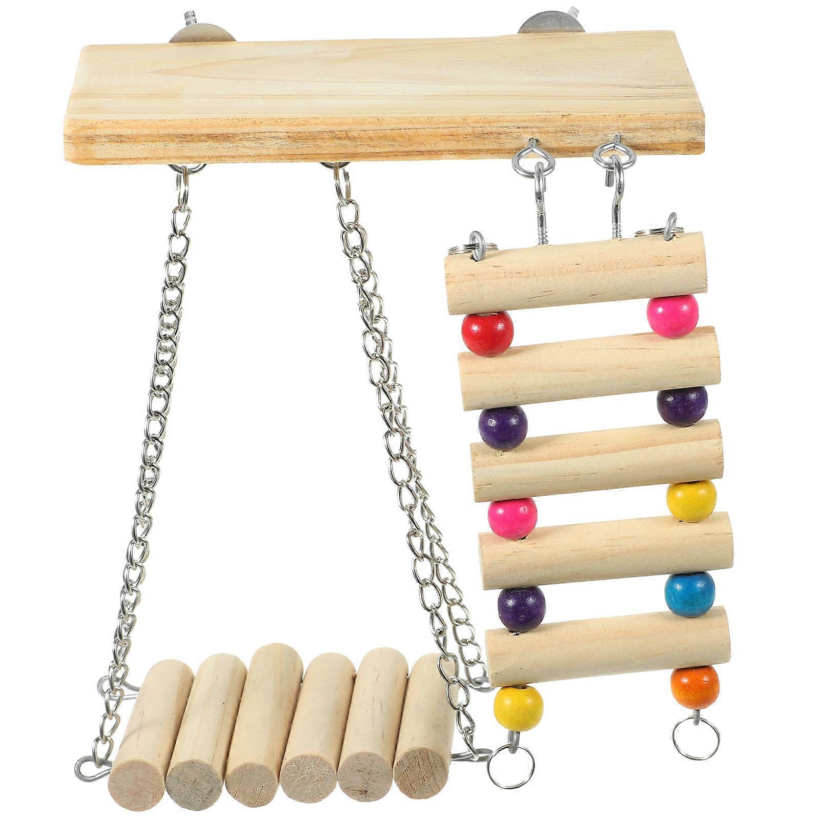 Bird Perch Platform Wooden Stand for Parakeet Exercise 1Set
