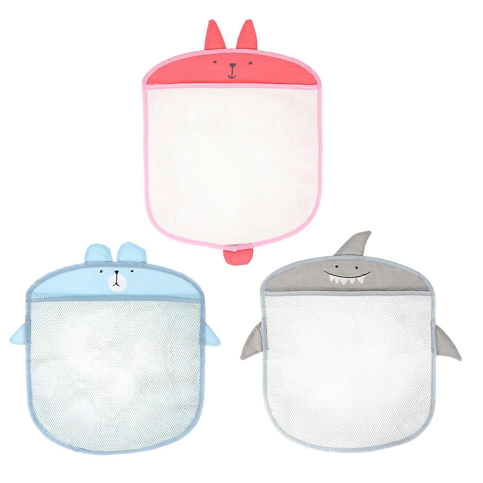 Suction Cup Mesh Storage Bags 3Set Wall Hanging Design Ideal For Bathroom Organization In Red