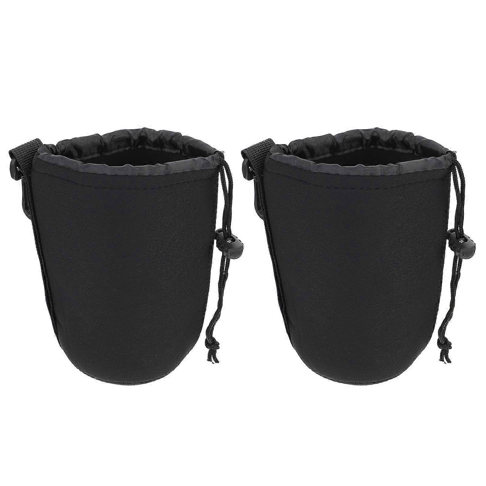 Neoprene Camera Lens Pouch 2pcs Set Shockproof, Water Resistant Protective Case for DSLR Lenses with Hooks for Travel and Photography Accessories