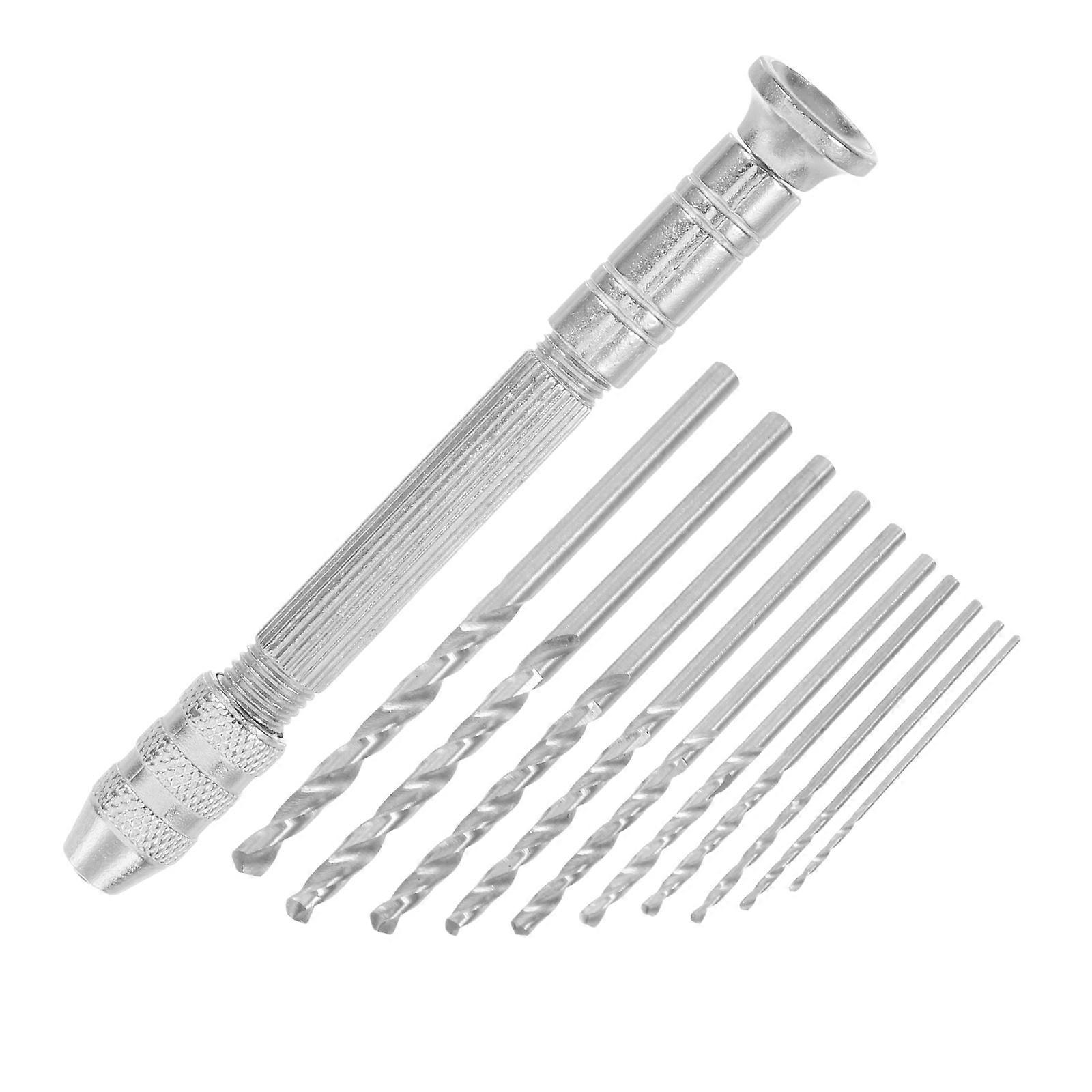 Pin Vise Hand Drill with 10 Pieces Drill Bits Set for Drilling Use Adjustable Metal Holder 0.8 to 3.0mm