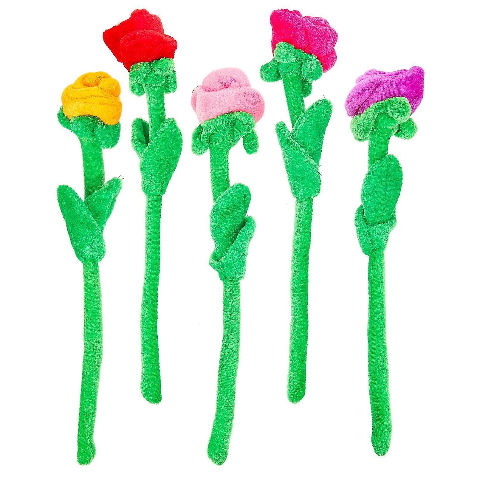 Plush Rose Bouquet with Bendable Stems Soft Artificial Flowers in Pink, Orange, Purple, and Red for DIY, Home Decor, and Photo Props