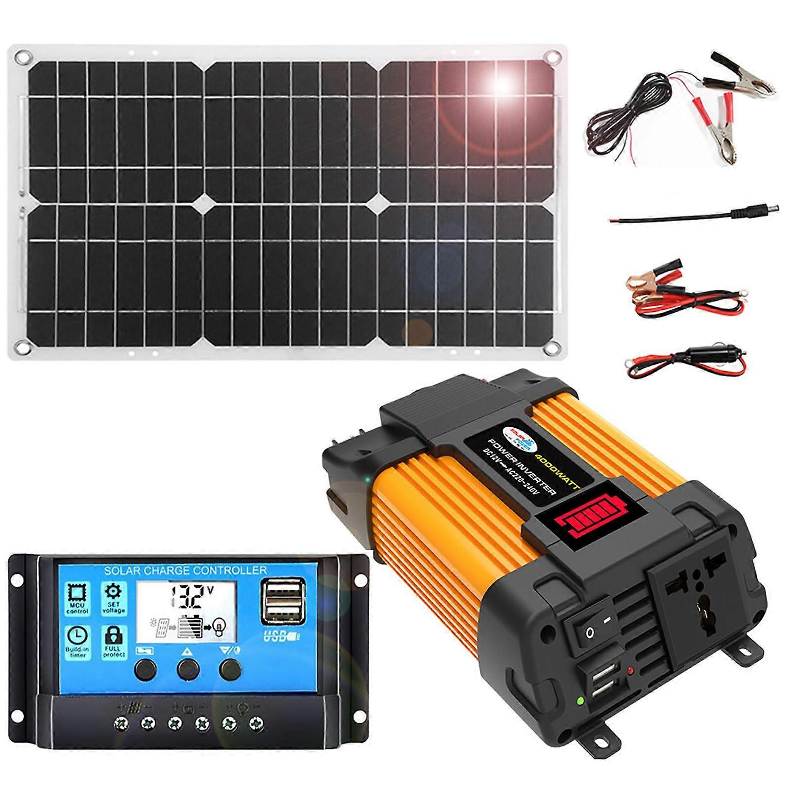 Independent solar panel kit, 4000 W, with 18 W monocrystalline panel, 30 A solar charge controller, and two outlets (220 V) 220V.