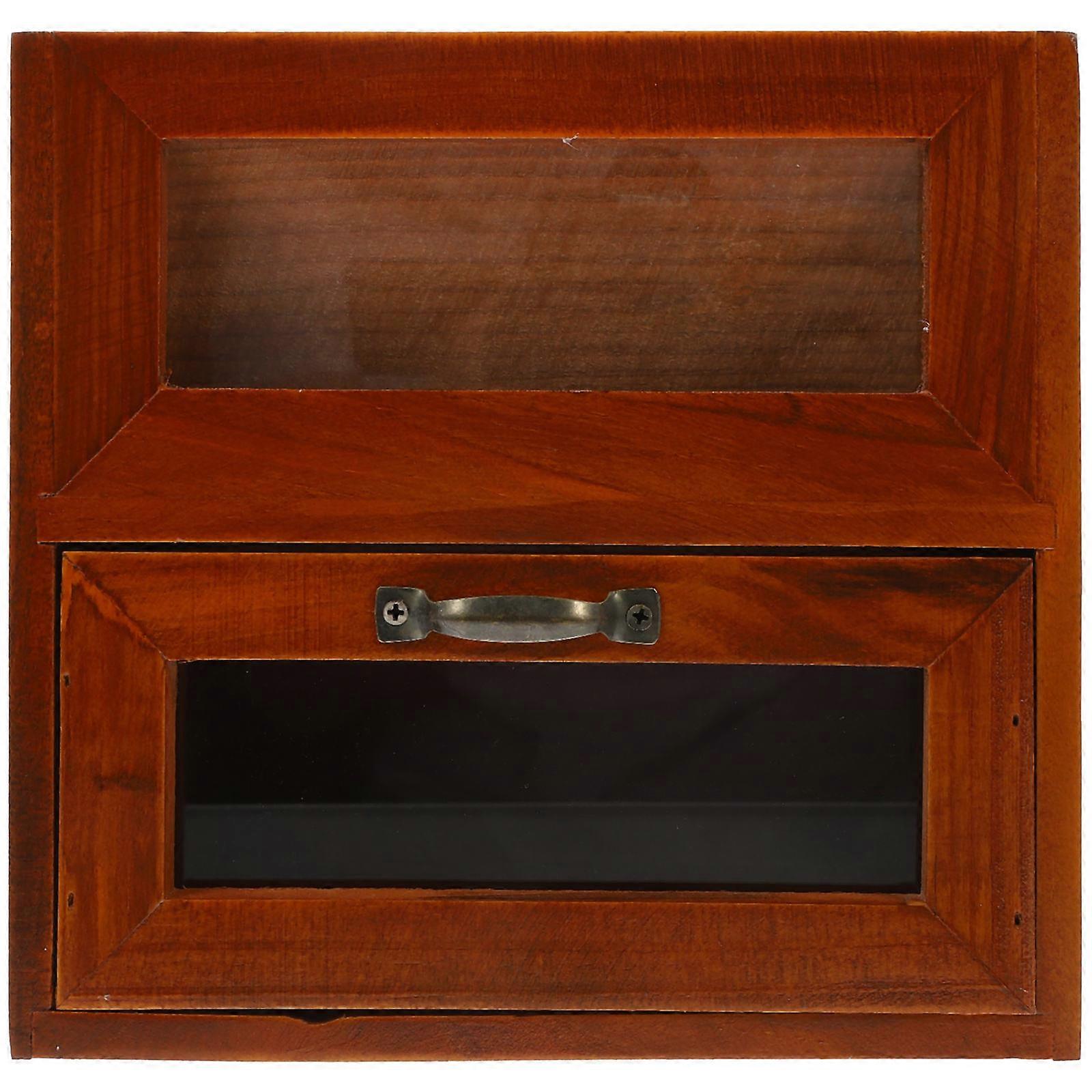 Wooden Desktop Makeup Organizer, Elegant Decorative Retro Desk Storage Solution