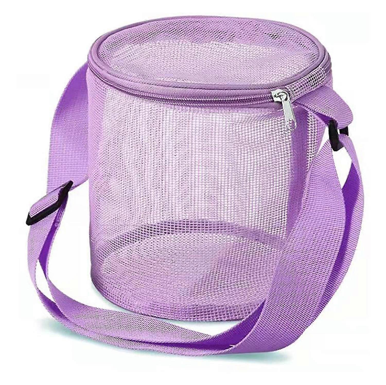 Cylindrical Mesh Tote Shell Bags,Sand Beach Toys Storage Bag Adjustable Carrying Straps And Zippered