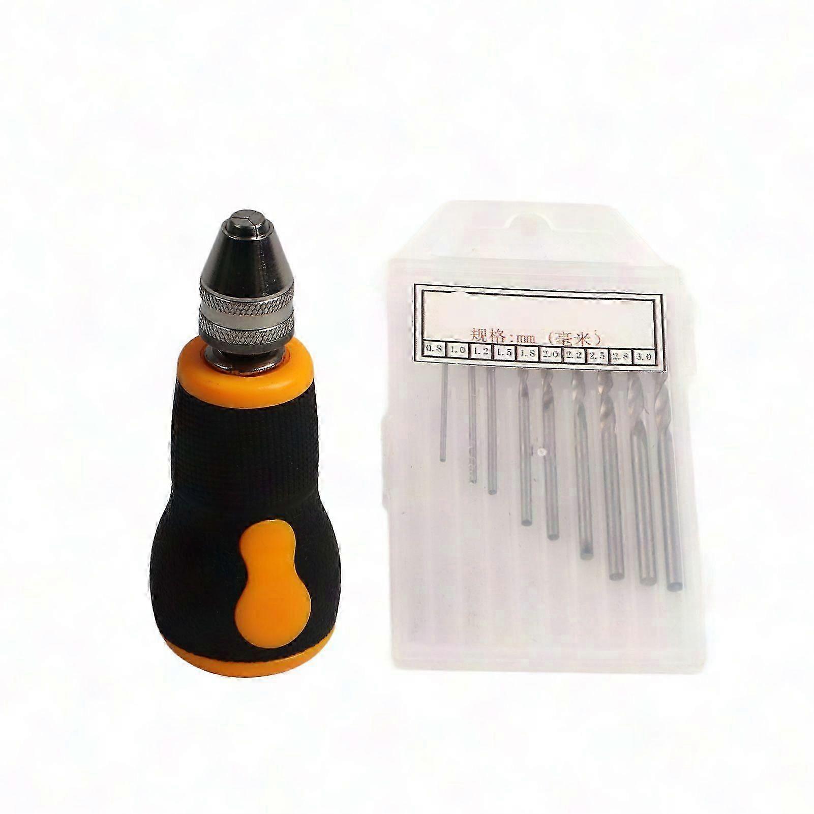 Mini Hand Drill Set with 10 Twist Bits (0.8-3.0mm) - Portable Micro Tool Kit