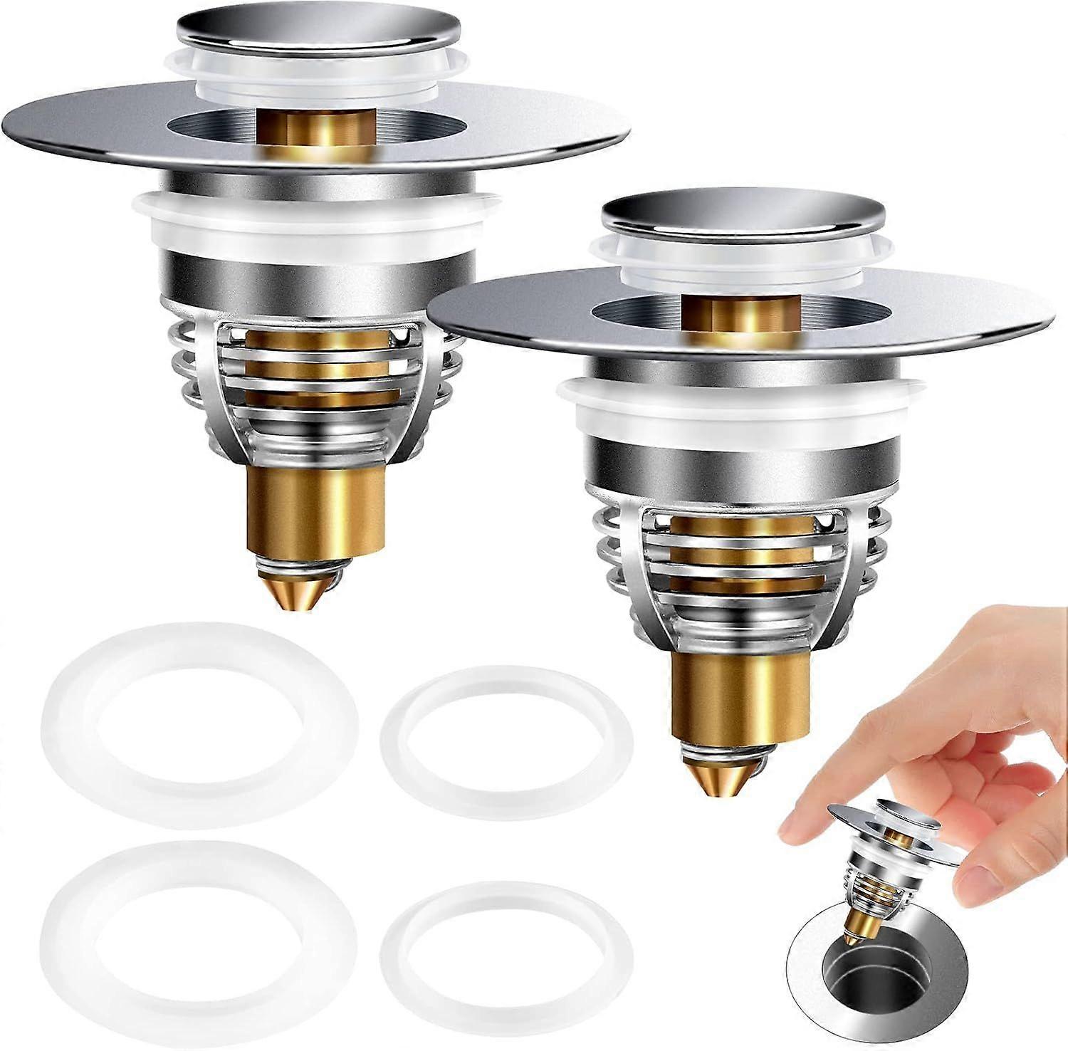 2 Pack Universal Bathroom Sink Stopper, Strainer for 1.1-1.5 Inch Bullet Core