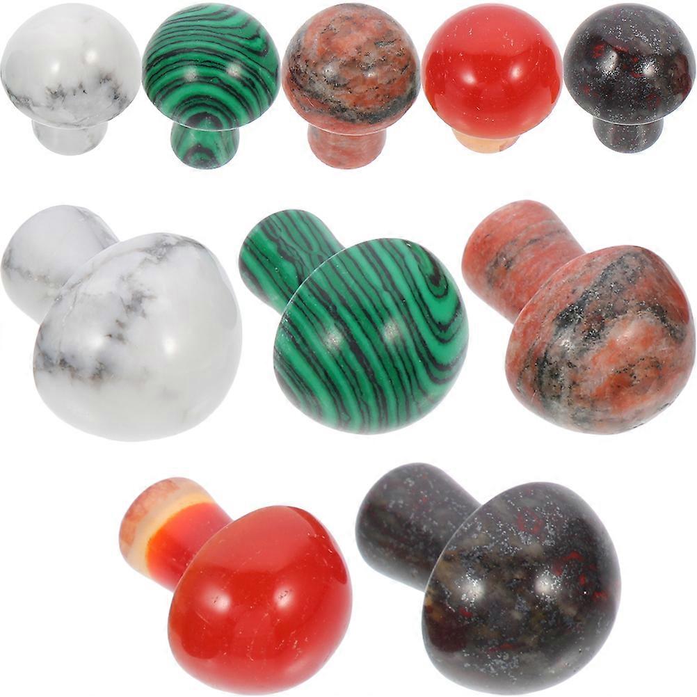 Mini Crystal Mushroom Ornaments 10pcs Set of Small Stone Decor for Flowerpots, DIY Crafts & Miniature Gardens with Agate, Malachite & Turquoise