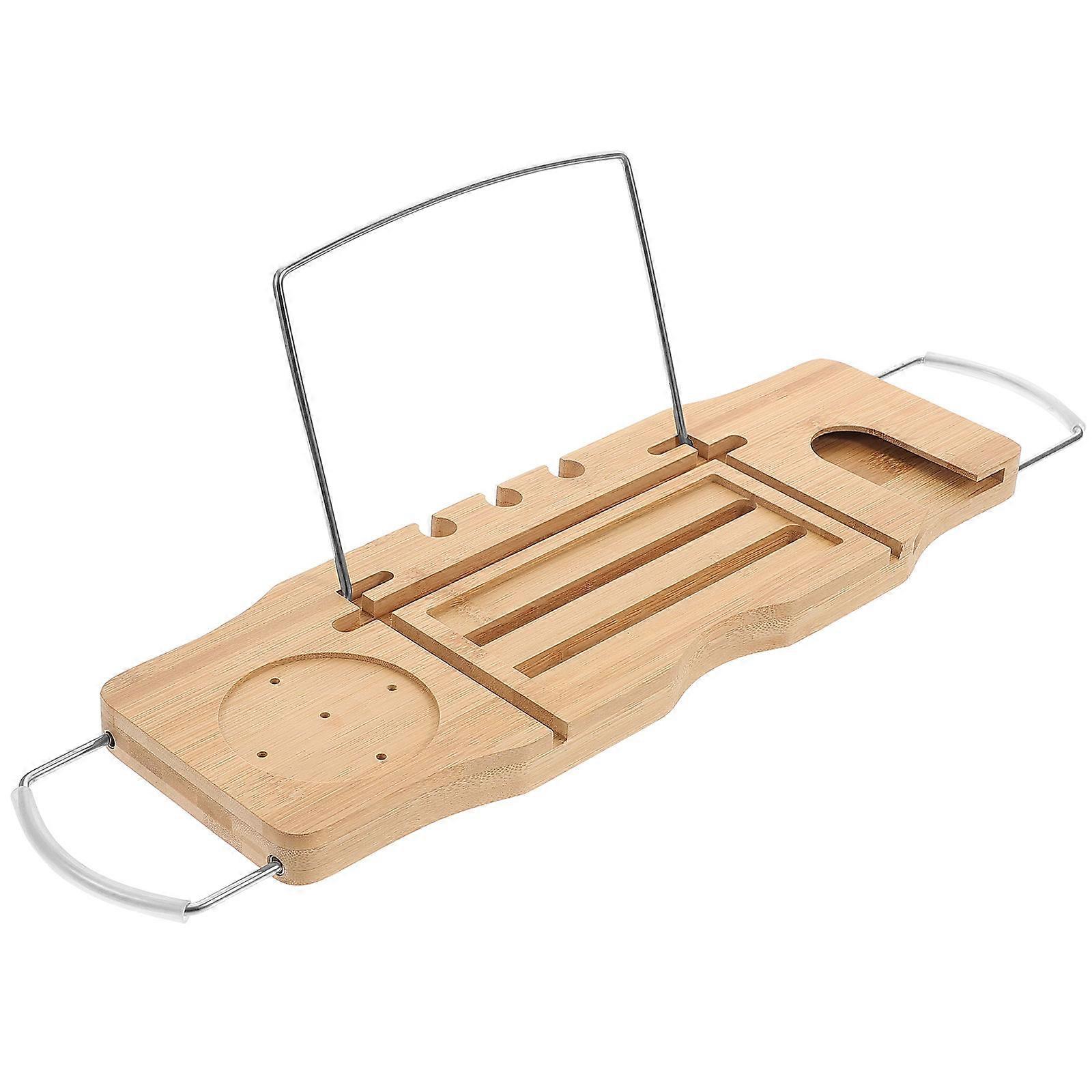 Bamboo Bath Tray with Adjustable Design and Non-Slip Handles for Home Use Khaki Color