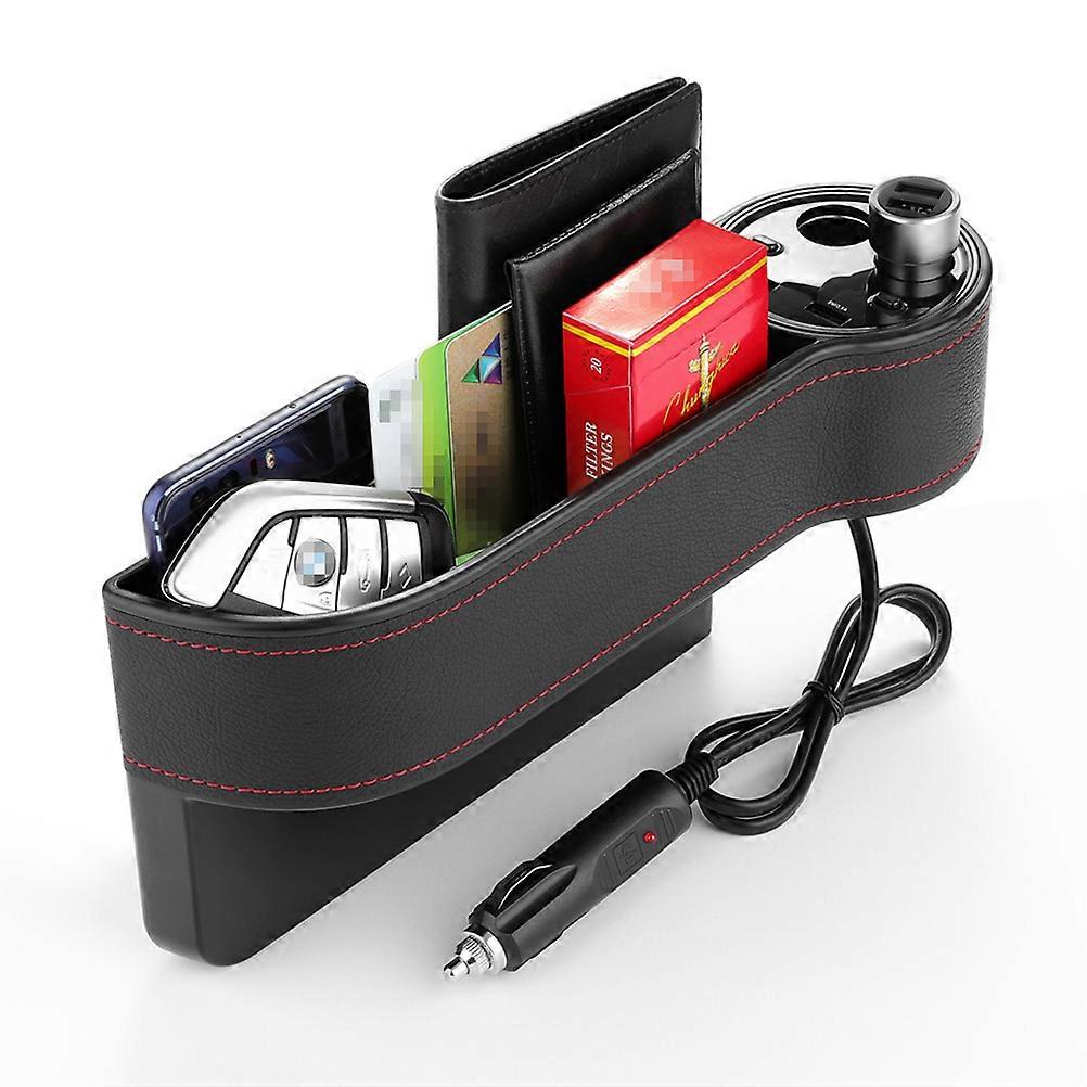 Multifunctional Car Organizer Storage Box with Dual USB Charger and Lighter for Car Use