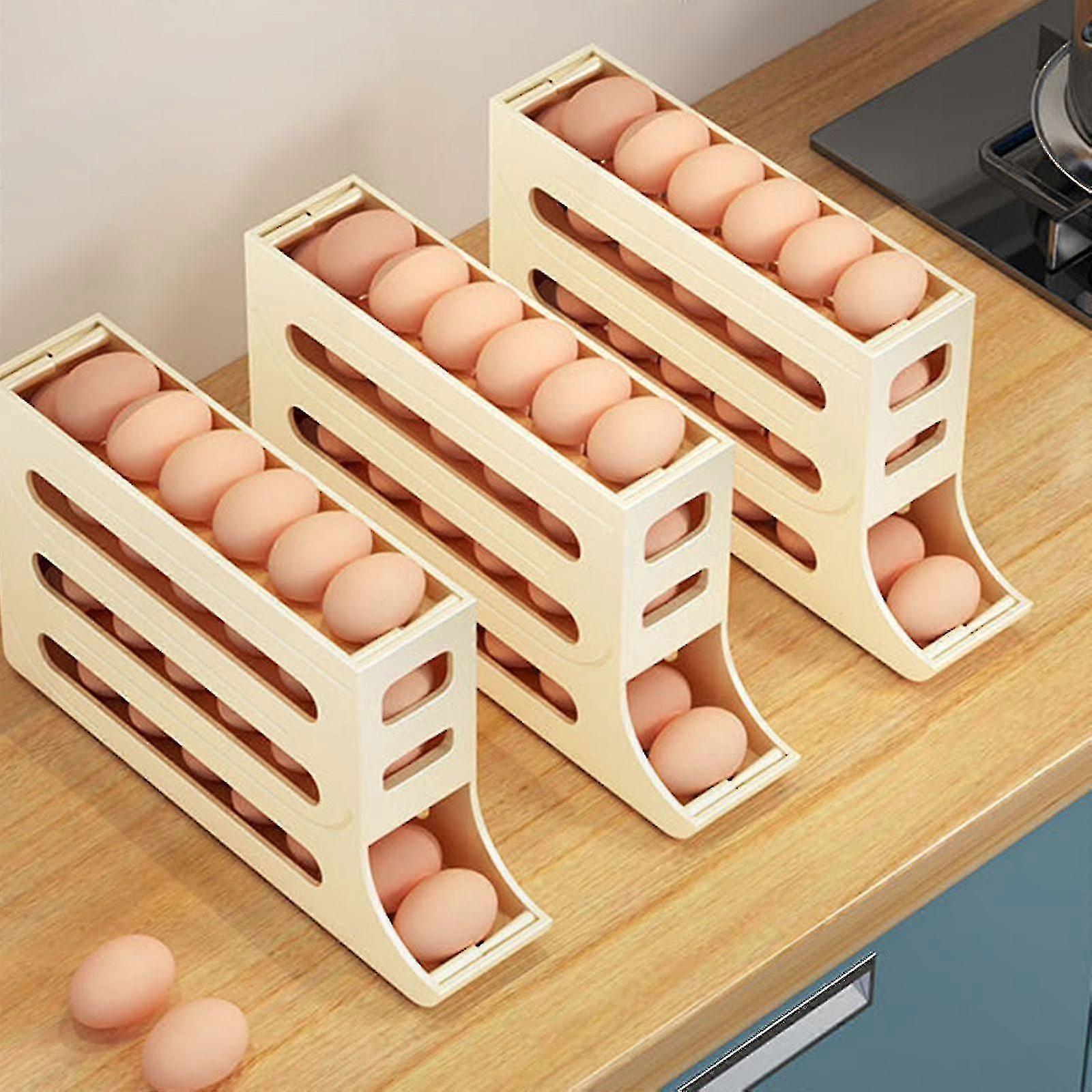 3-Tier Egg Storage Rack for Refrigerator - Auto Rolling Dispenser & Organizer