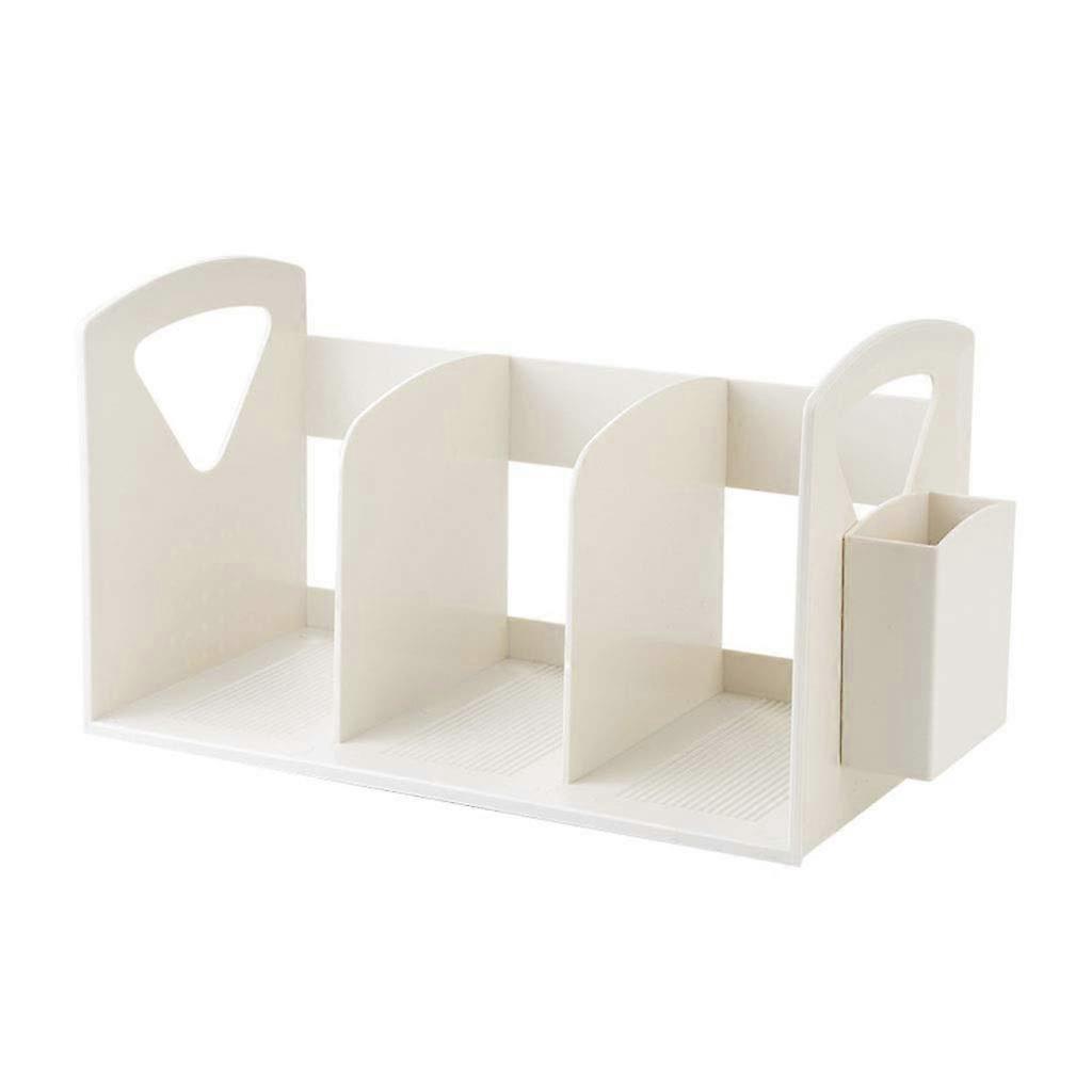 Bookends, Desktop Bookends Plastic NonSlip Bookshelf, 3 Grid Bookend with Pen Holder