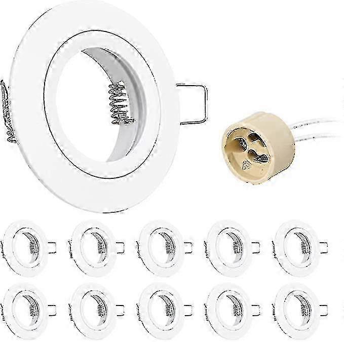 Flat mounting recessed spotlight for GU10, 10x aluminum white ceiling lights with round support