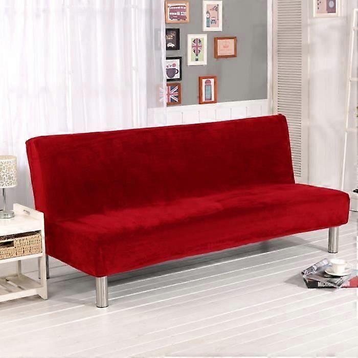 Solid Stretch Sofa Bed Cover Armless Sofa Cover Solid Color Sofa Bed Cover - Red