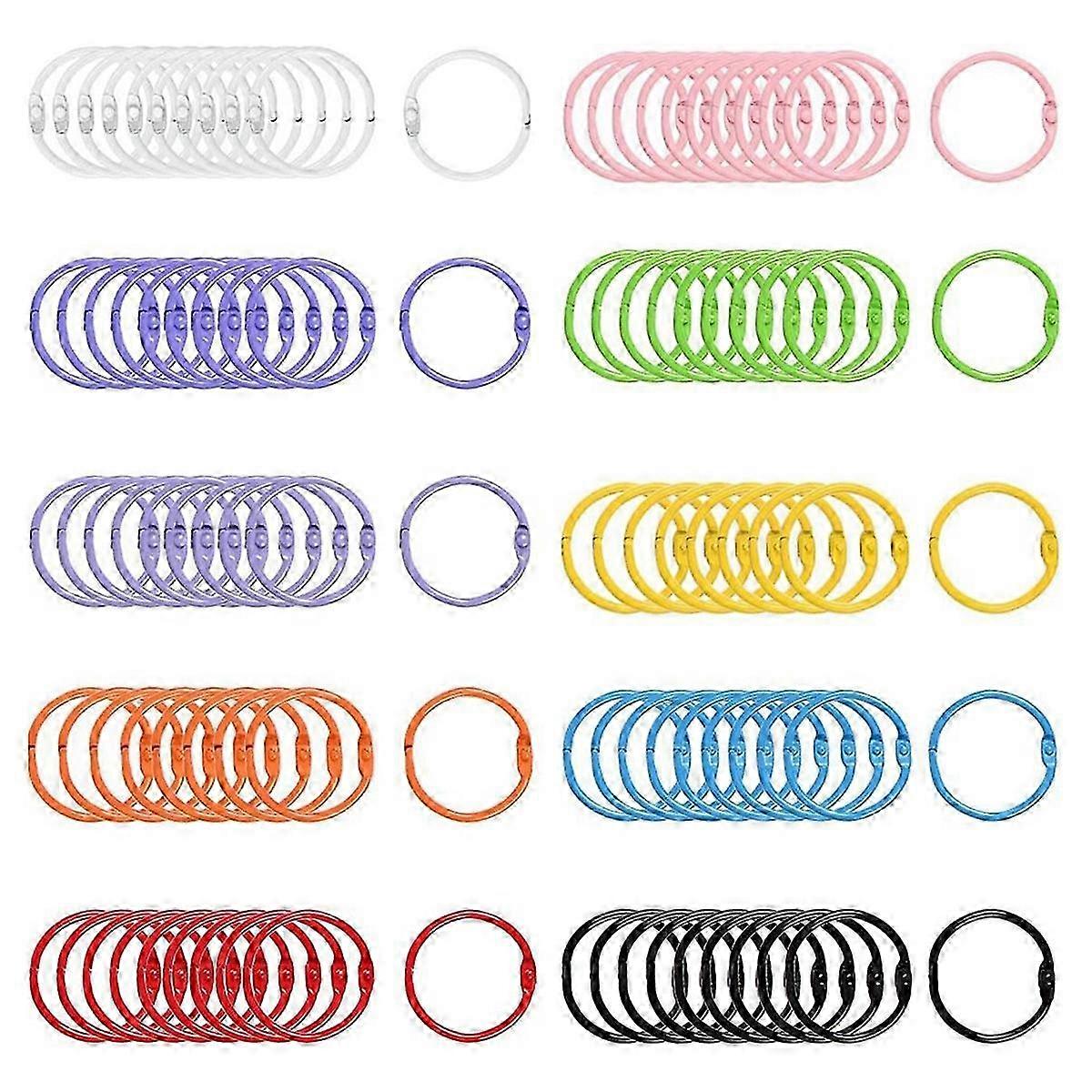 100Pcs Colorful Book Loose Leaf Binder Rings - 3cm Metal