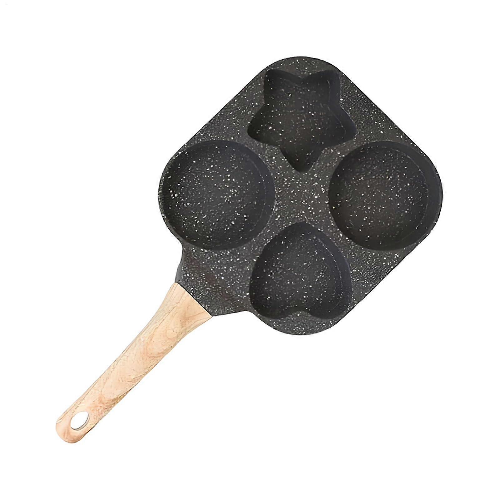 Non Stick Egg Pan - 4-Cup Pancake Skillet with Ergonomic Handle, Black Cookware for Indoor Kitchen and RV Omelettes