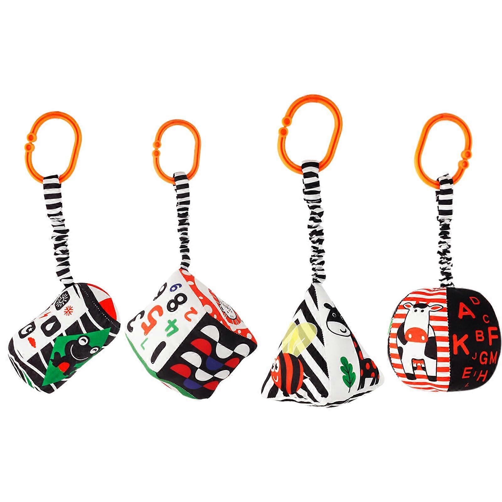 4 Hanging Plush Toys Infant Crib Mobile Toy Set for Car Seat and Stroller, Soft Plush Baby Mobile for Newborns Unisex