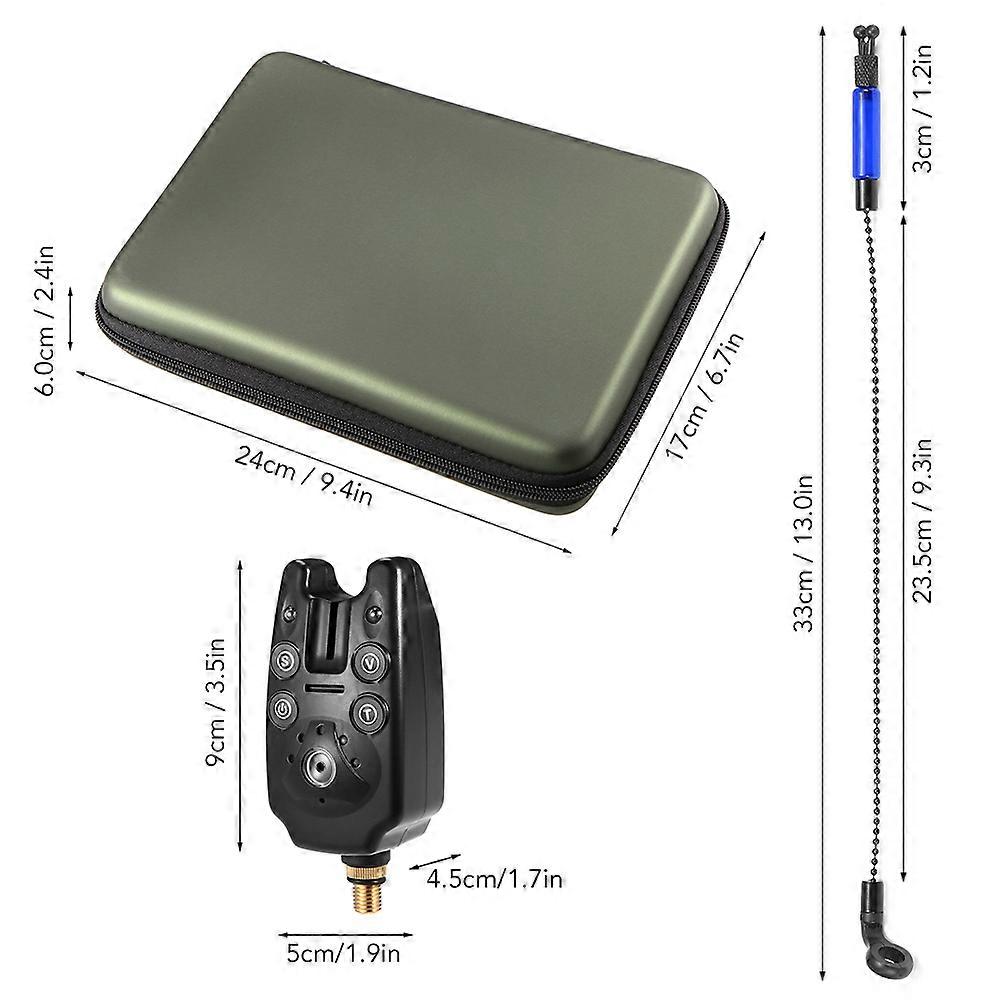 Fishing Bite Alarms Chain Alert Swinger Set Digital Fishing Alarm Kit LED Alarm Indicator Alert Fishing Swinger Fishing Tackle with Zippered Box