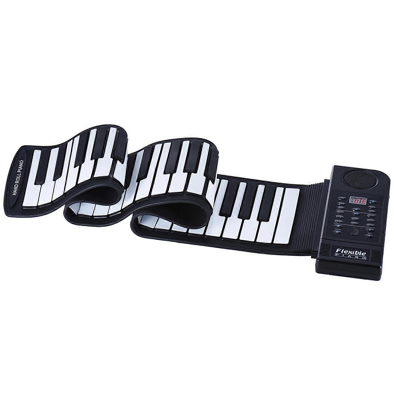 Portable 61-Key Roll Up Piano Silicon Keyboard 90x16.5cm Black White