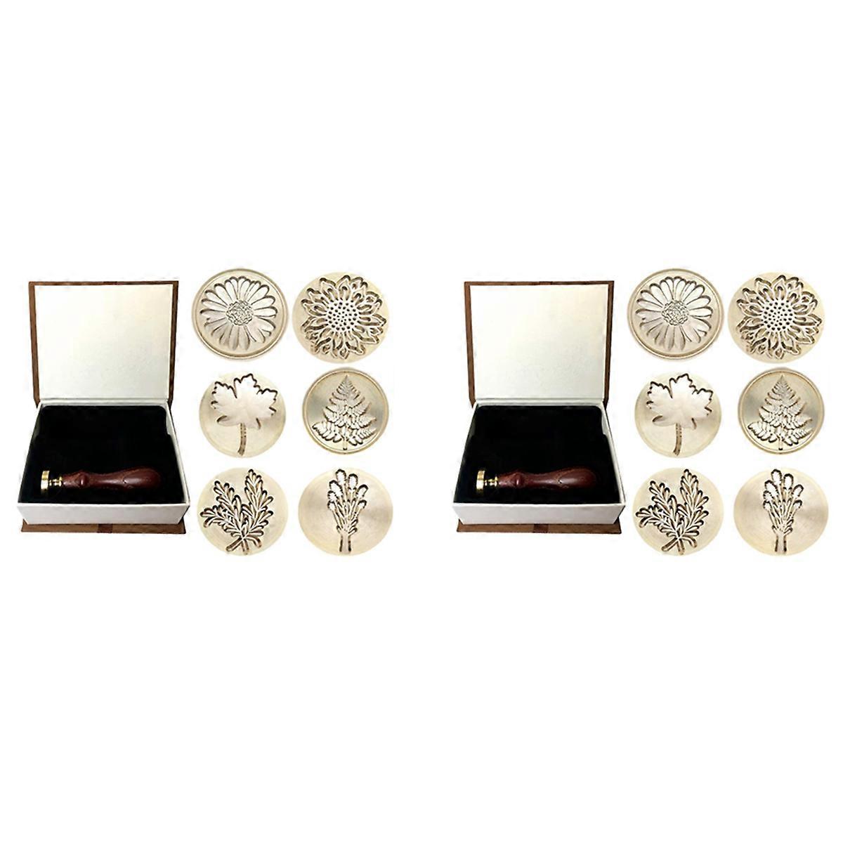 Wax Seal Stamp Set, 12Pcs Botanical Sealing Wax Stamp Brass Heads + 2Pc Wooden Handle with A Gift B