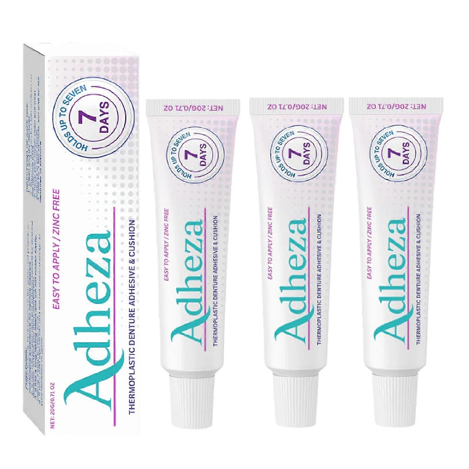 3pcs Adheza Thermoplastic Denture Adhesive, Zinc-Free Formula Long-Lasting Hold Up to 7 Days Secure Fit