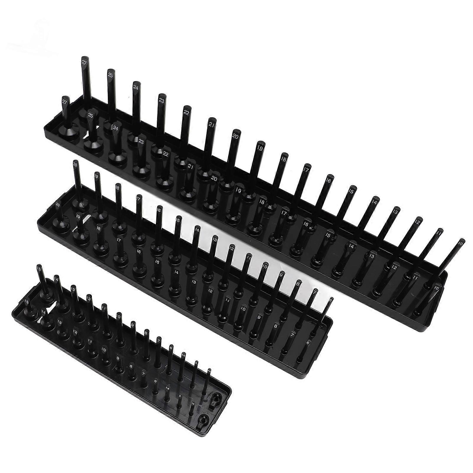 3PCS Black Plastic Socket Organizer Tray Set for Toolboxes 475g