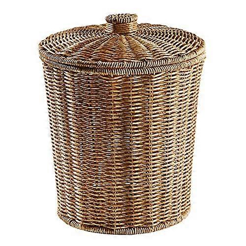 Round Rattan Storage Baskets With Lid EcoFriendly Wicker Waste Bin for Home Garden Office Decorative Trash Can