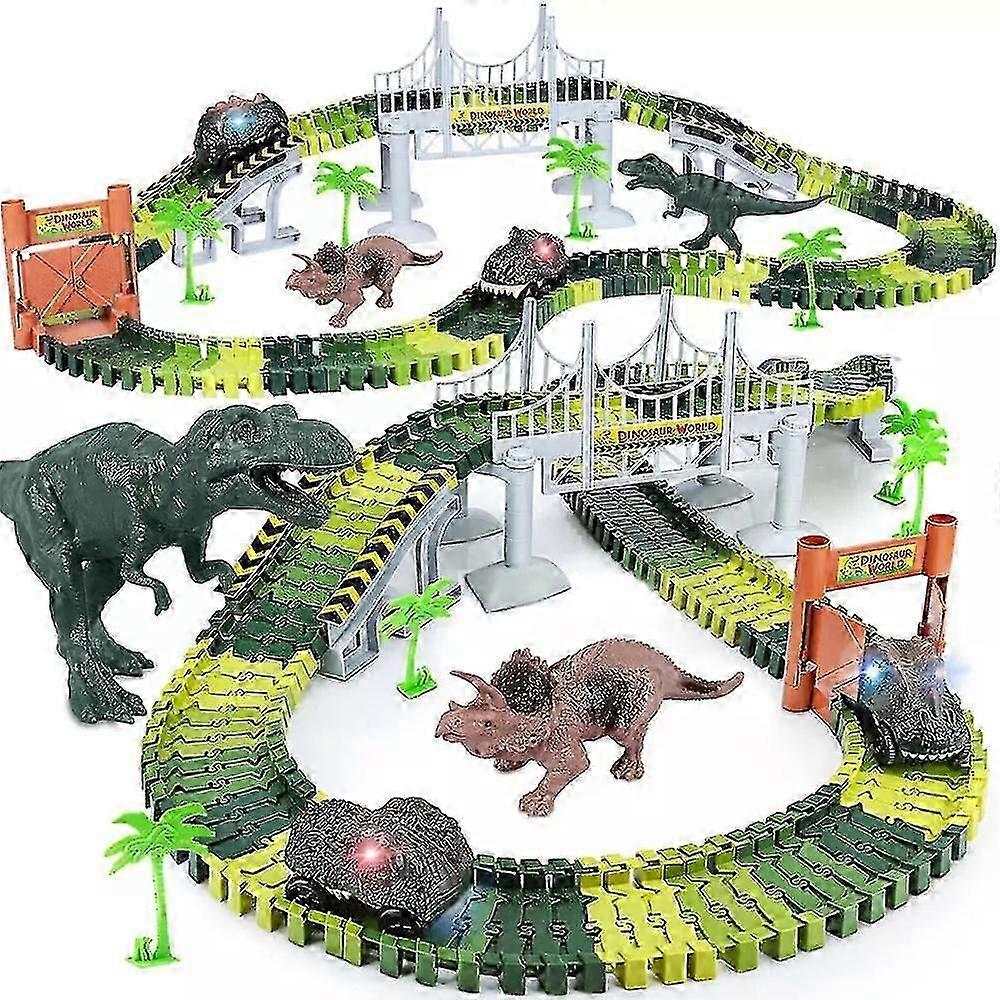 Kids electric dino race car set with DIY tracks